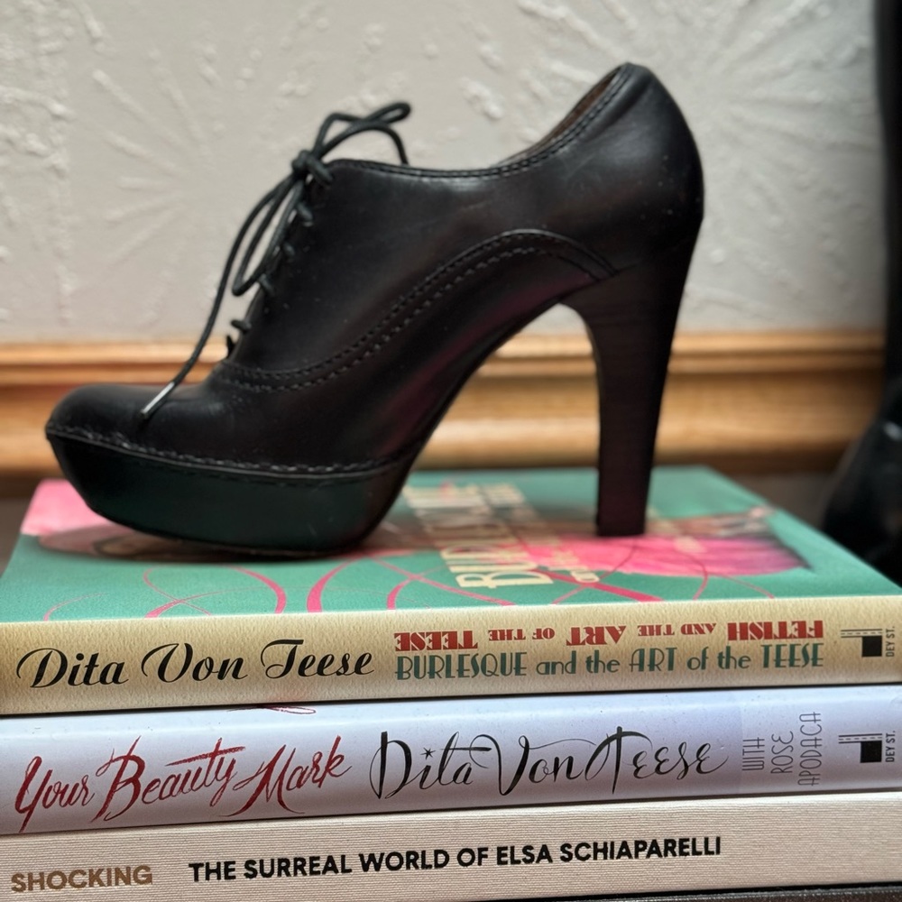 Frye Black Leather Lace-Up Platform Heels